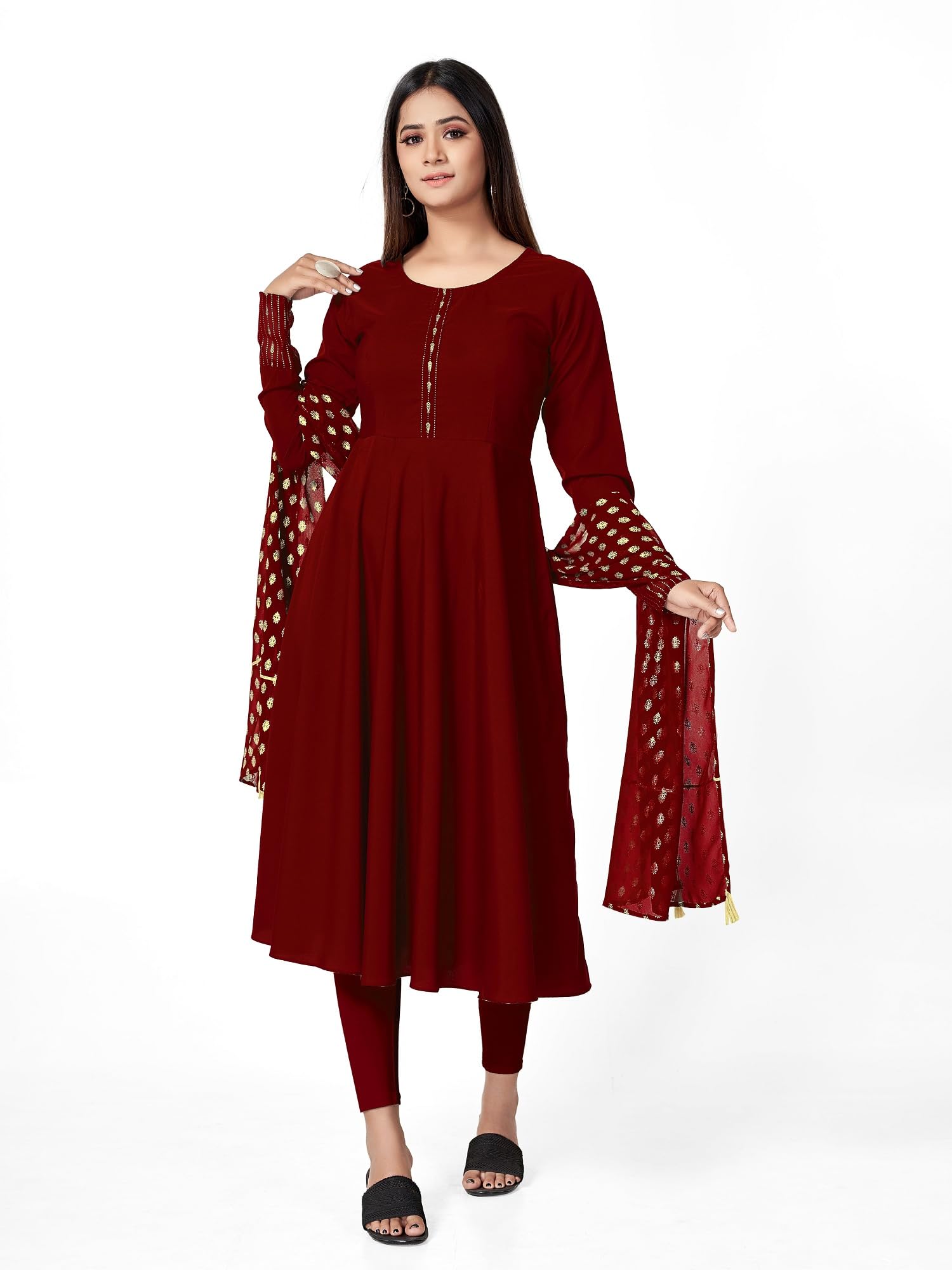 Women's Crepe Solid Readymade Kurti With Dupatta Set (Mahima-New)-image-47