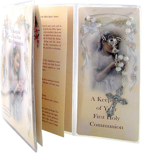 Religious Art Set de regalo para la primera comunión para niña con folleto de misa, marcador y rosario