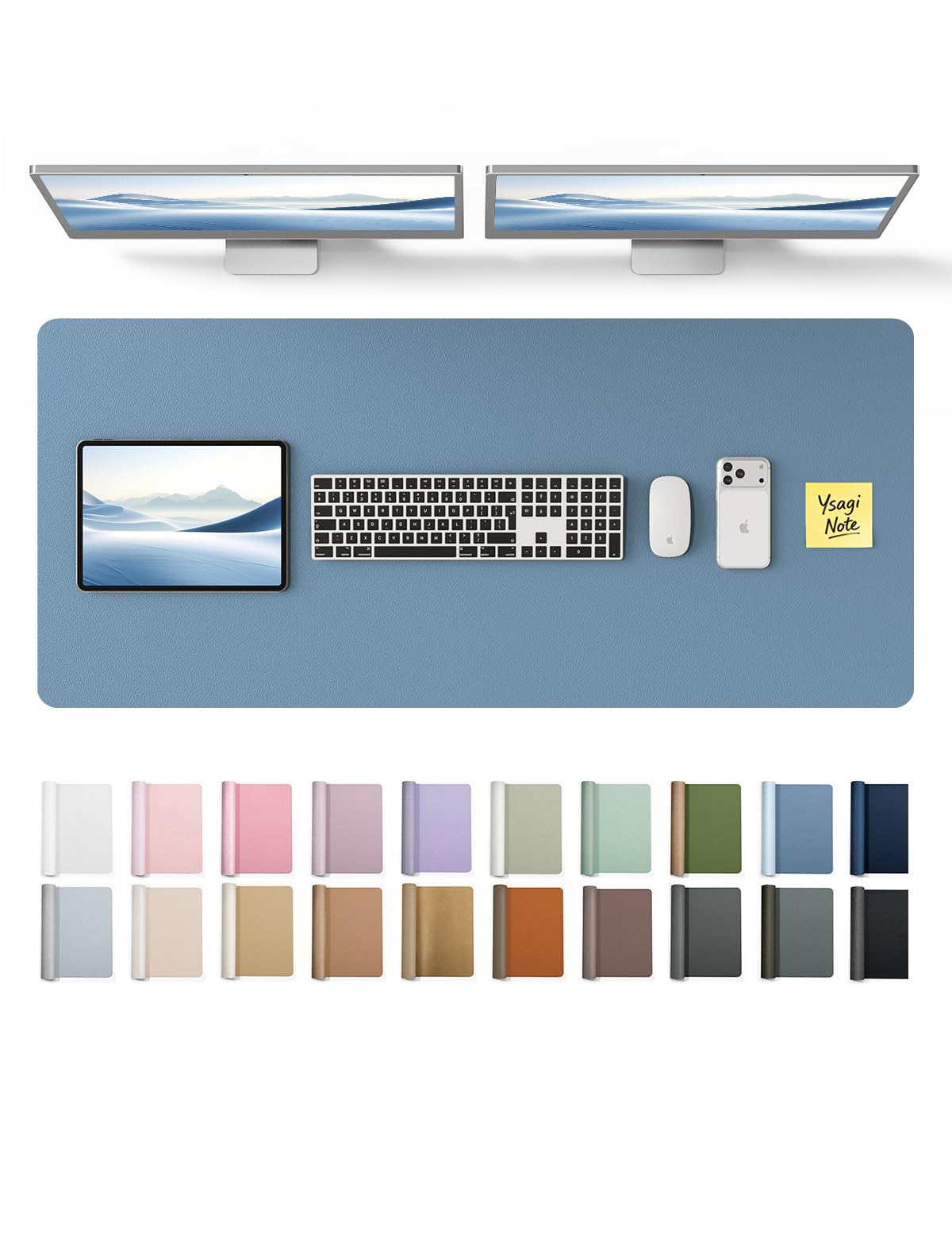 YSAGi Blue PU Leather Desk Pad Protector 47" x 17" | Large Non-Slip Office Mat - main product image
