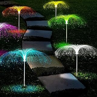 LiyuanQ Solar Garden Lights, 5 Pack LED Jellyfish Shape Fiber Outdoor Pathway Waterproof Multi-Color LED Solar String Lights Decoration for Yard Patio Garden Gazebo Party Wedding Birthday
