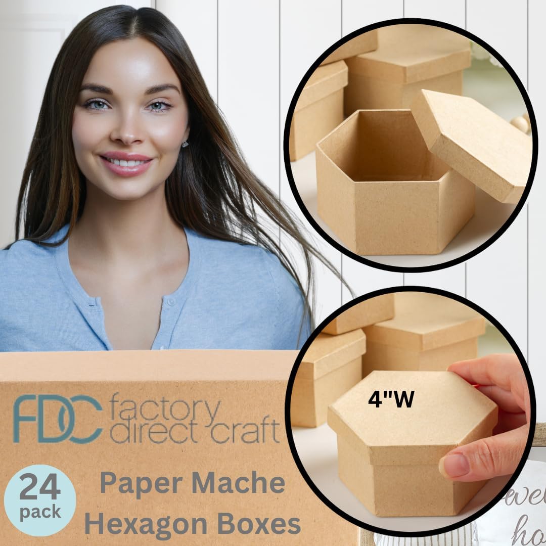 Factory Direct Craft Group of 24 Paper Mache Hexagon Boxes for DIY Favors, Gifts and Trinket Boxes