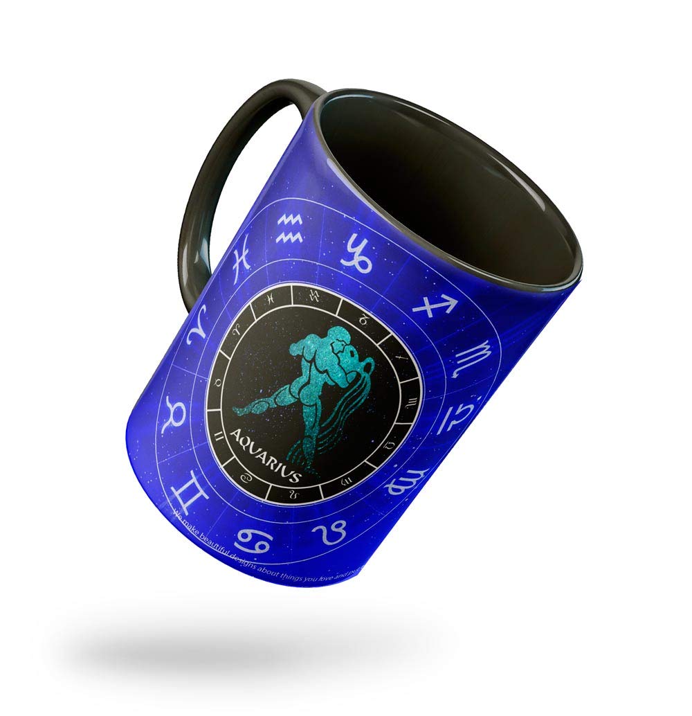 Tee Mafia Designer Aquarius Zodiac Three Tone Black Mug with Print | Aquarius Black Coffee Mug | for Your Friends| horoscop | 330 ml, Microwave & Dishwasher Safe|Aquarius Coffee Mug