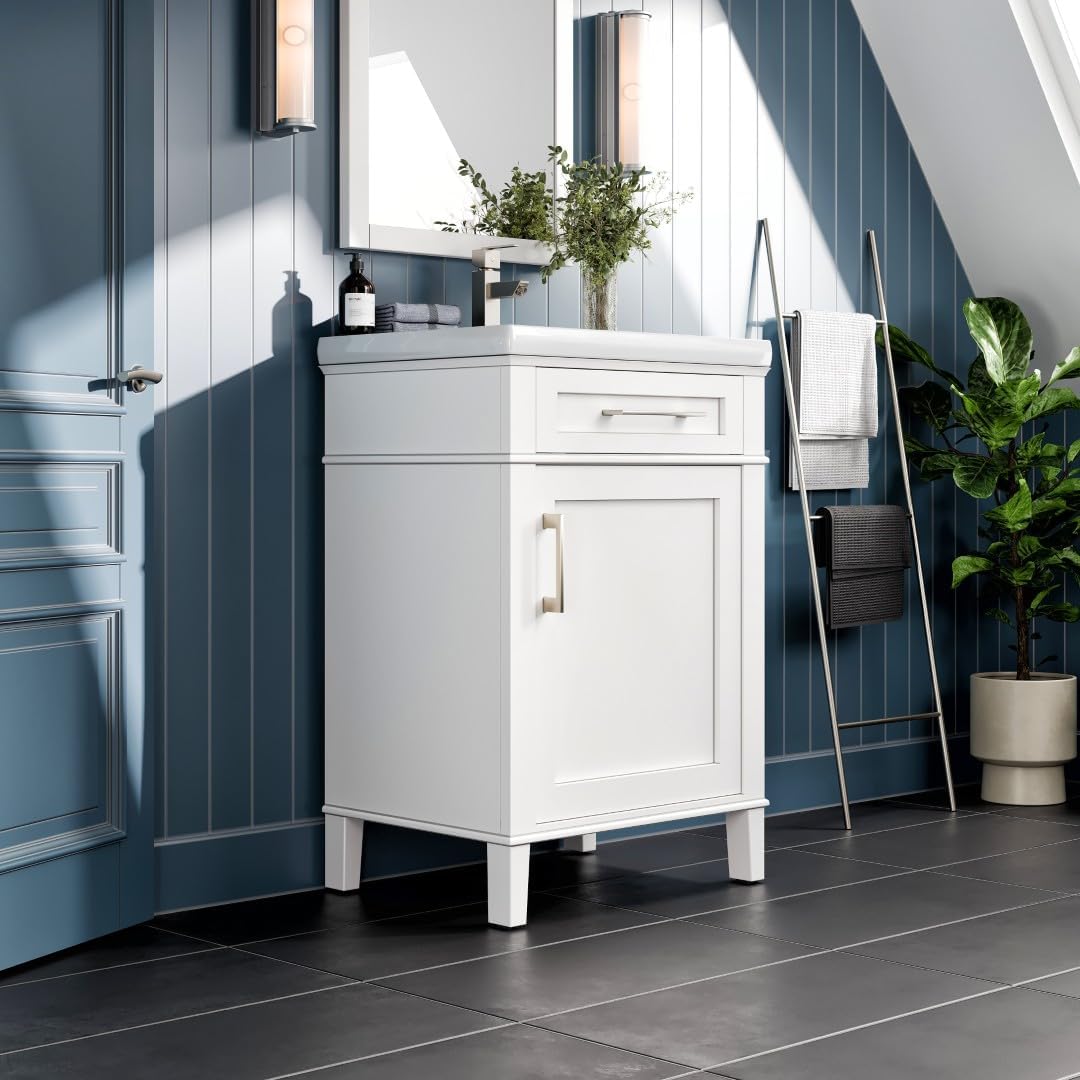 Eviva Garci 24 in. White Single Sink Bath Vanity with Porcelain Top and Integrated Sink