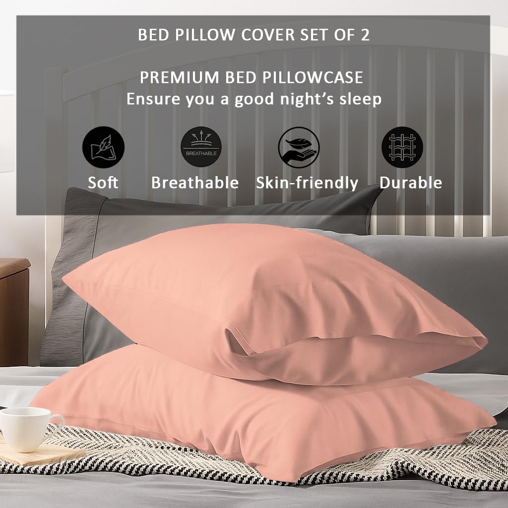 TBM Oversize Pillow Case Extra Large Fits Even The Fluffiest Pillows Including Huge Gaint Pillows Extra Tall Pillowcase 100% Egyptian Cotton 600 Thread Count (Peach Pink, King 23W X 43L)