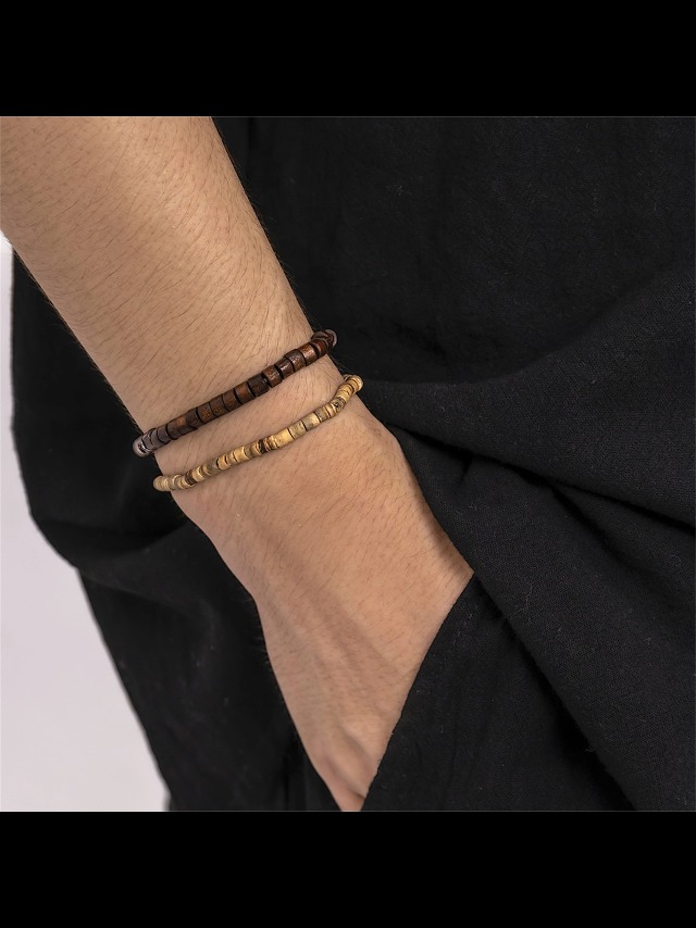 Pulsera de conchas Puka para hombre madera y turquesa miniatura 7
