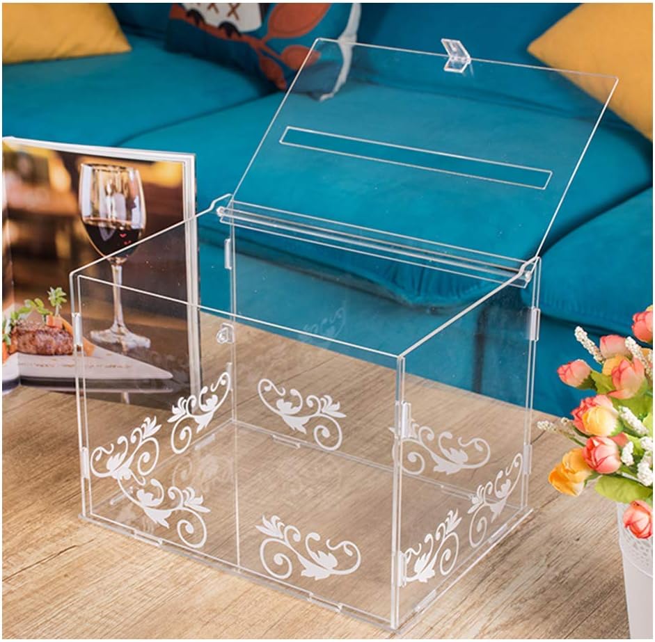 mwater Acrylic Large Card Box with Lock for Wedding, Shower etc（ Big Size 11×8×8 in），Foldable