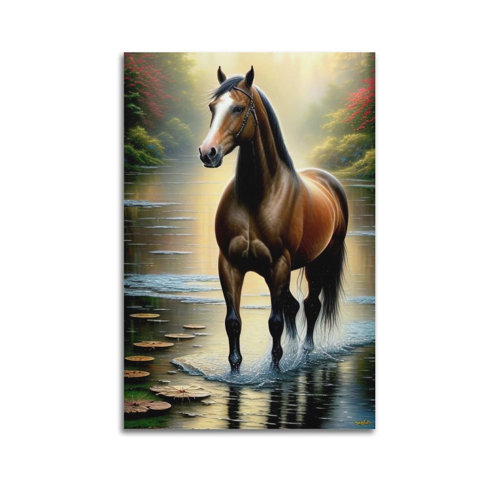 WZKTCL Animal Poster Horses in The River Poster Decorative Painting Canvas Wall Posters And Art Picture Print Modern Family Bedroom Decor Posters 20x30inch(50x75cm)