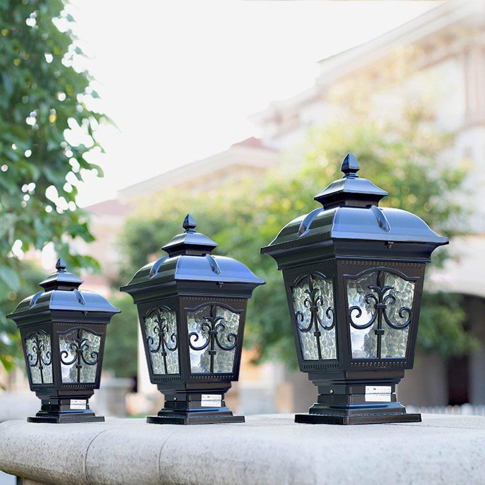 Zewnętrzna szklana lampa stołowa Kreatywna Nowoczesna Przemysłowa E27 Dekoracja Kolumna Lampa Słupek Lampa Uliczna Aluminiowa Taras Ogród Willa Drzwi Kolumna Stołowa Li,Black-l