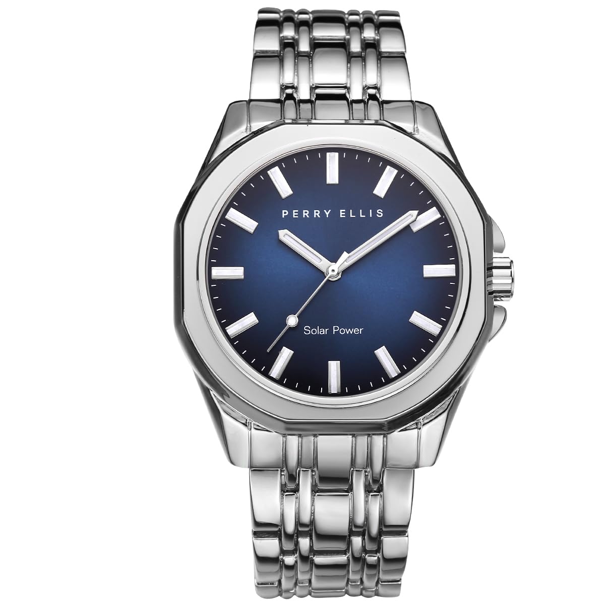 Perry Ellis Solar Powered Mens Watch Alloy Bracelet Water-Resistant Analog Wrist Watches for Men 42mm Case Relojes para