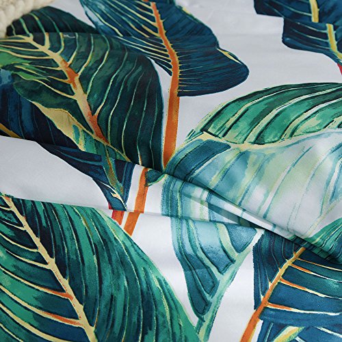 VM VOUGEMARKET Leaves Duvet Cover Set Queen,3 Piece Soft Premium Cotton Green Tropical Palm Tree Comforter Cover with Zipper Closure,Botanical Bedding Set Queen