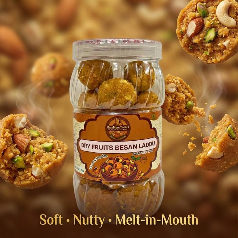 Image of MumMum Treats Dry Fruits Laddu 450g | Premium Ghee Mithai | Loaded with Cashew Almonds Pistachios & Raisins
