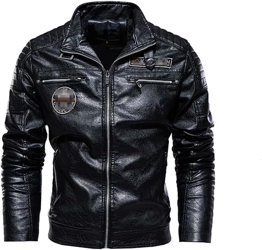 Men Winter Fleece Motorcycle Faux Leather Jacket Removable Fur Collar Windbreaker Hombre Slim Coat