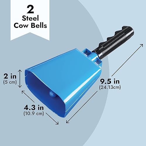 Miniatura 3 de Blue Panda Cencerros para eventos deportivos, cencerro azul de 9.5 pulgadas con asa, paquete de 2  Hacedores de ruido deportivo para fútbol y fútbol