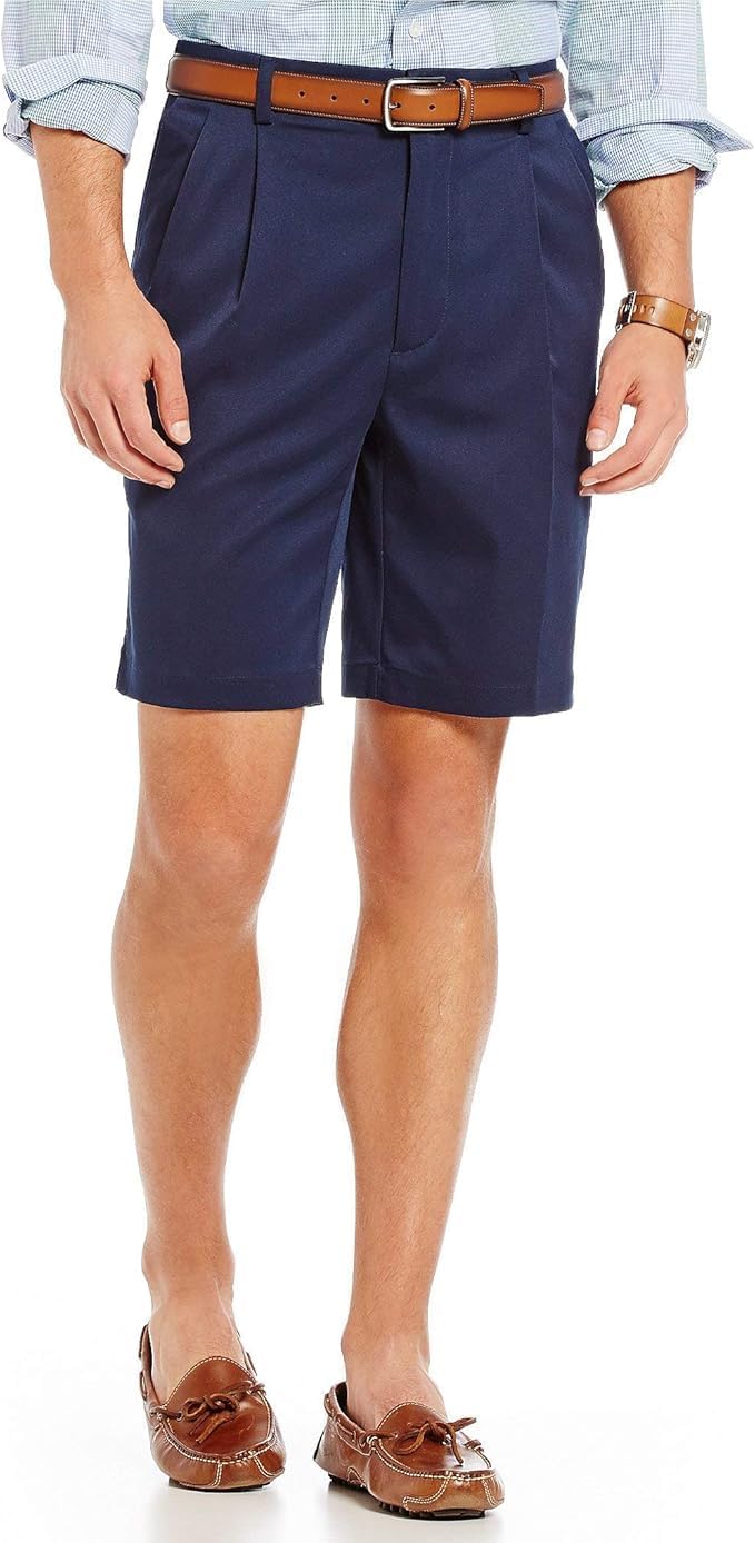 Roundtree & Yorke Men's Big & Tall 9" & 11" Inseam Pleated Soft Stretch Washed Cotton Twill Shorts (Dark Navy 201, 44 x 9 Big)