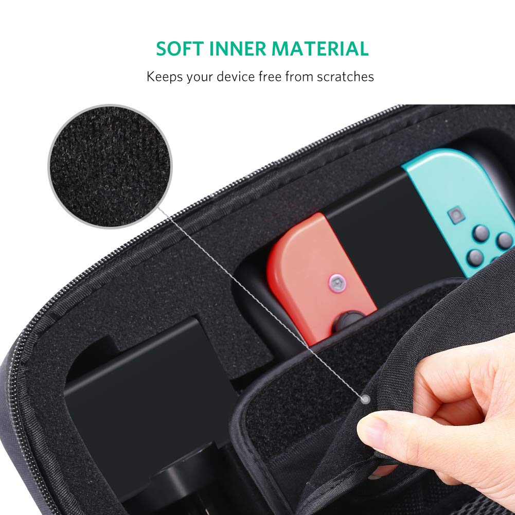 UGREEN Custodia Rigida per Nintendo Switch Borsa in EVA Antiurto con Maniglia per 1 Console, 2 Joy-Con (L e R), 10 Cartucce di Giochi, Adattatore di Alimentazione e Altri Accessori Digitali, etc.