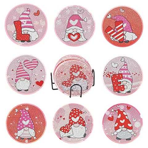 Boutigem Diamond Painting Coasters Kits for 5D Gnome Pattern Diamond Drawing Cup Tools for DIY Crafts Making Supplies Cover