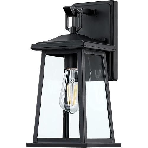 Revtronic 14961 1-Light Outdoor Porch Lights for House, Matte Black, Exterior Wall Light Fixture with Clear Glass, Outside Wall Sconce, Waterproof Lantern Lighting for Front Door, Garage - ETL Listed