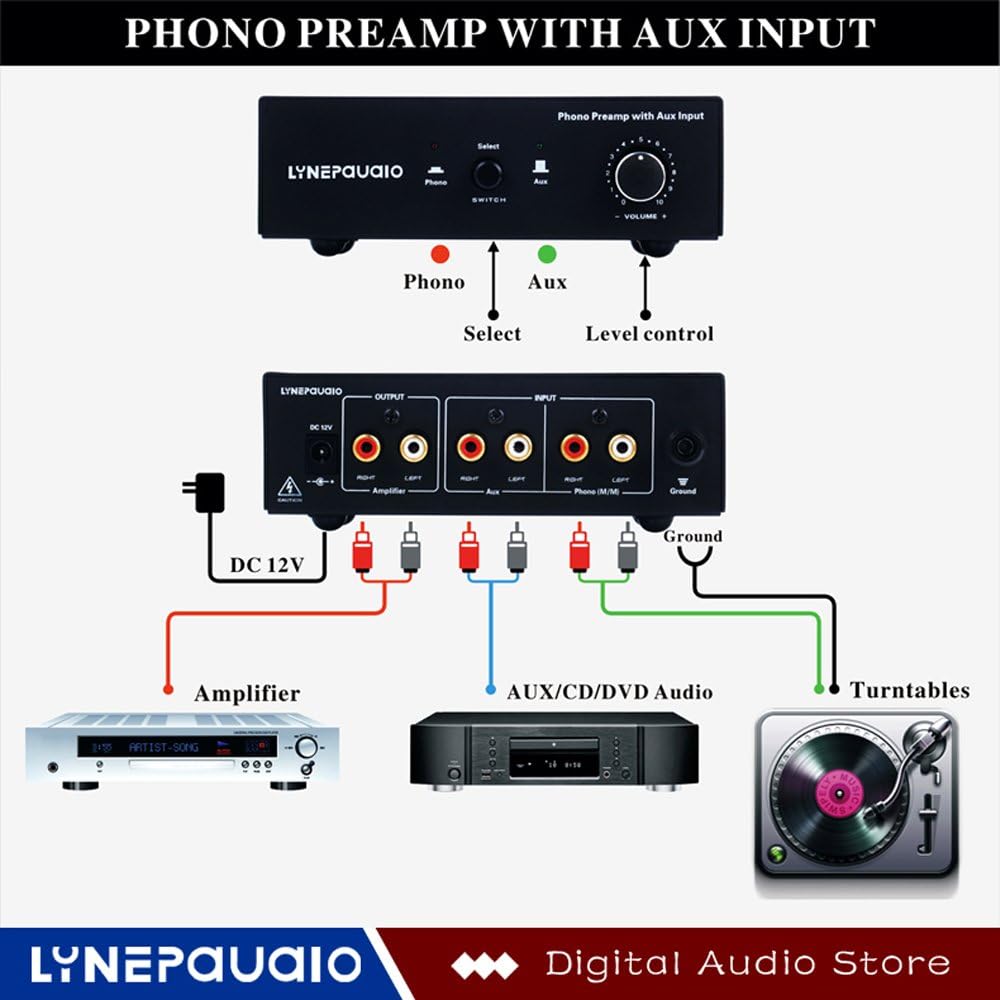 PHOTO Front Signal Amplifier With Auxiliary AUX Signal Input Volume Control MM Cartridge Preamplifier Black