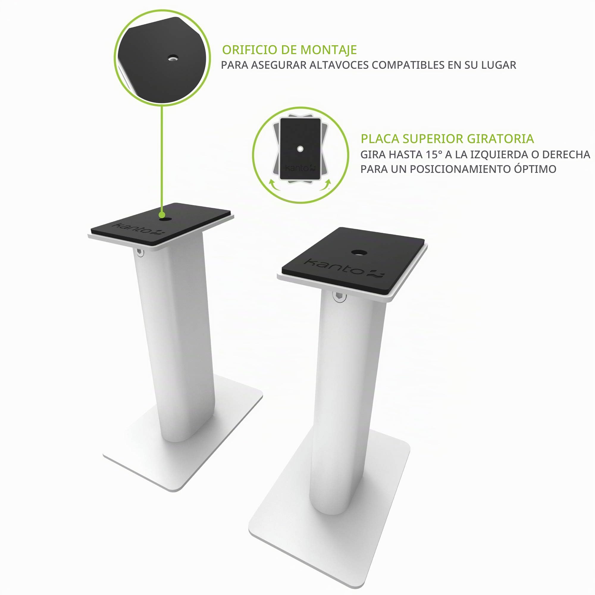 Kanto SP9W - Set de 2 soportes de escritorio para altavoces de estantería pequeños y medianos y monitores de estudio compactos de 5 a 10 cm, 21 cm de altura, blanco