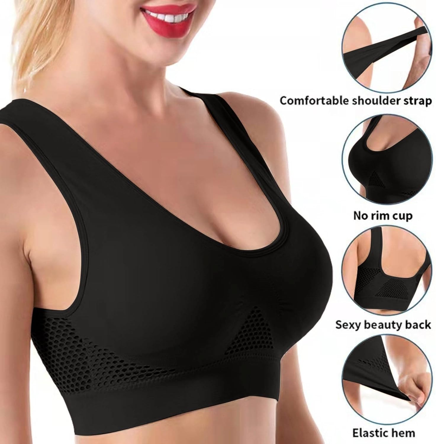 bmkBWO 3 Pack Sports Bras for Women Breathable Anti-Sagging Wireless Bras Plus Size High Support Cooling Lift Up Air Bra - Image 2