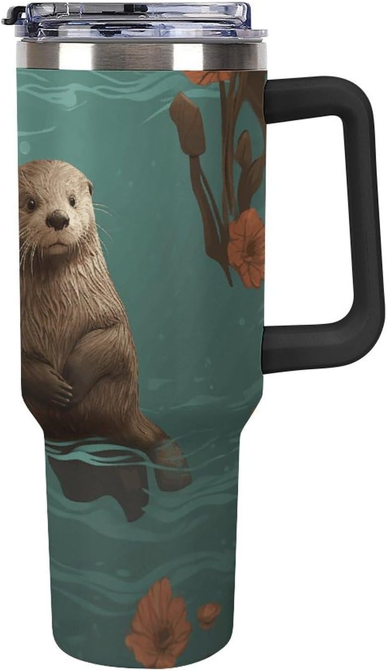 40 Oz Tumbler with Straw And Lid Otters in Love Insulated Travel Coffee Mug Stainless Steel Water Bottle Vacuum Insulated Tumblers for Sport Work Car Travel Weekends