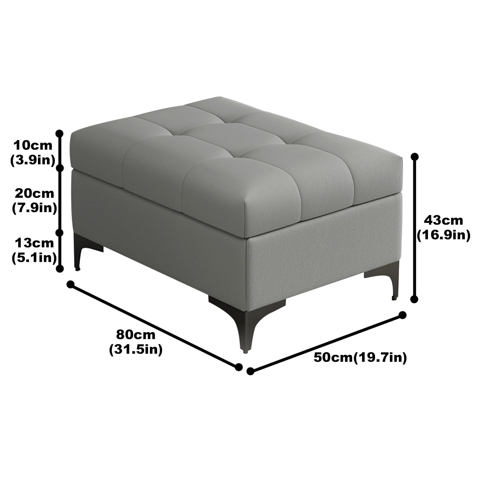 Pouf Contenitore Moderno, Sgabello Contenitore Imbottito in Pelle