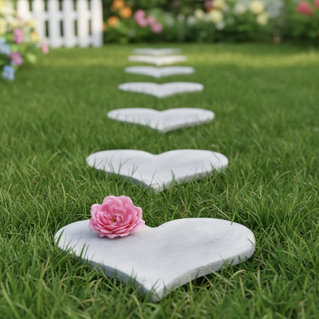 Comfy Hour 12.6" Extra Large Heart Shaped Cast Iron Stepping Stone, 1.2" Thick Heavy Duty Metal Garden Paver, Weatherproof Decorative Path Stone for Outdoor Walkway & Yard, Antique Beige Gray