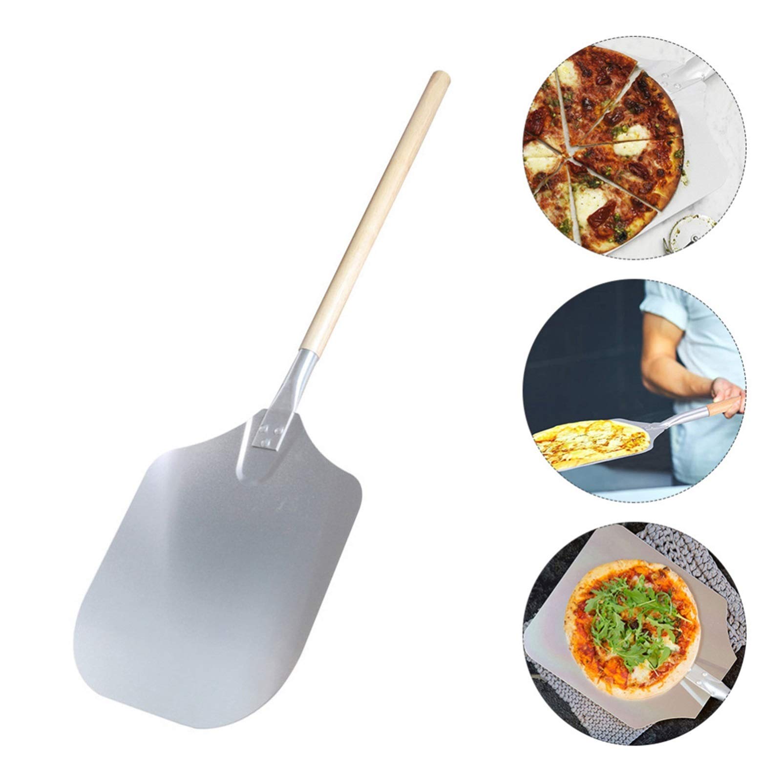 Łopatka do pizzy 1 szt. Drewniana rączka Łopatka do pizzy Aluminiowa łopatka do pizzy Podnośnik do pizzy do restauracji (Rozmiar: 65x30,5x2,5 cm) ()