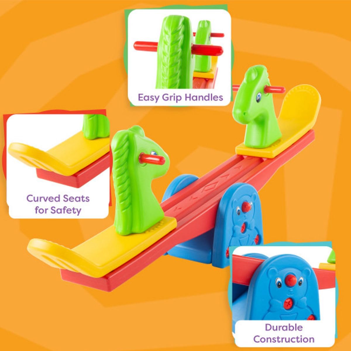 HEY! PLAY! Teeter Totter - See Saw for Backyard or Playroom with Easy-Grip Handles - Indoor or Outdoor Play Equipment for Toddlers