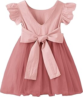 Toddler Baby Girl Tutu Tulle Dress Cotton Linen Ruffle Back Bowknot Princess Party Dresses - Buy now