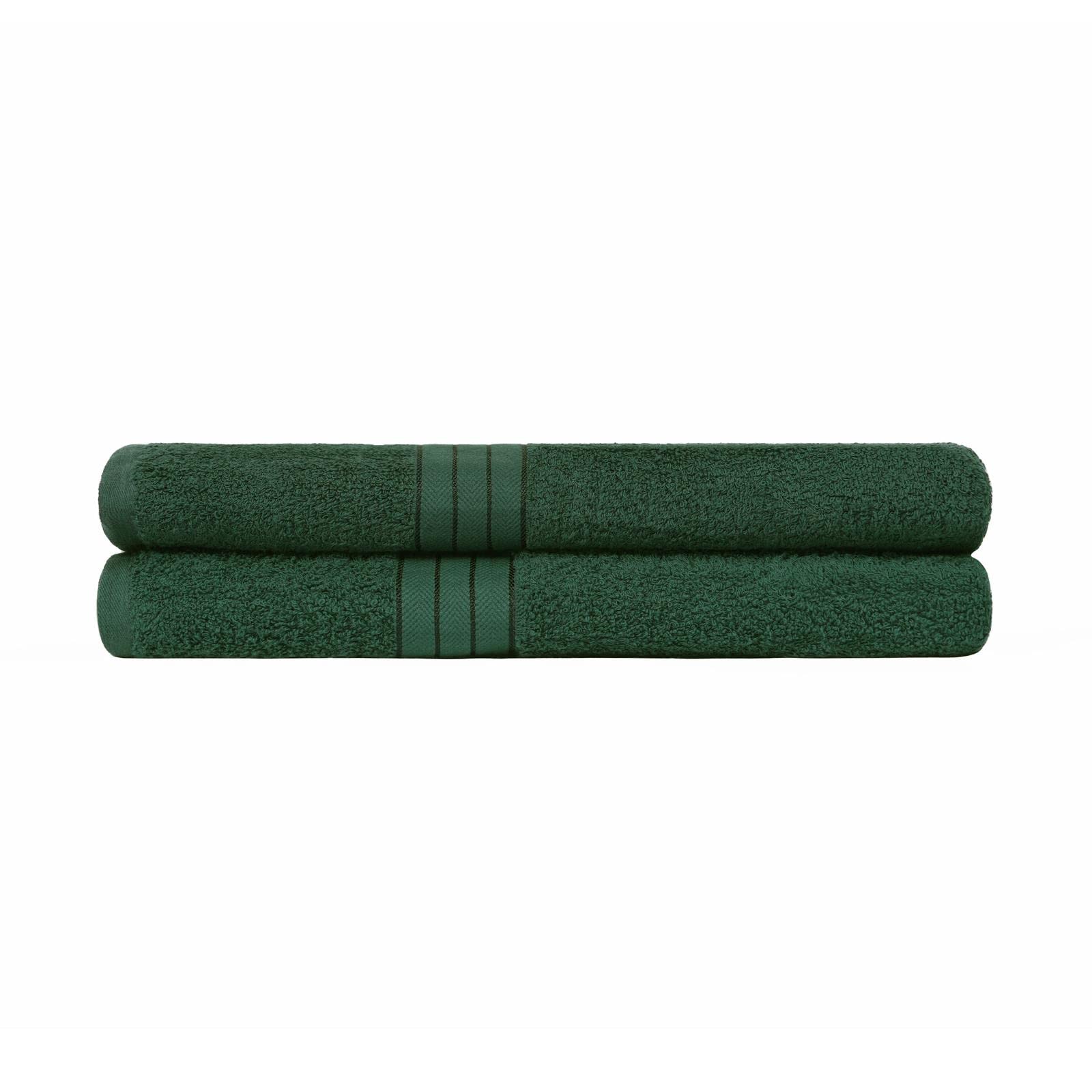 Brentfords Forest Green Luxury 2 Pack Of 100% Cotton Bath Towels Set Quick Dry Bathroom Absorbent Large Bordered, 70 X 115Cm