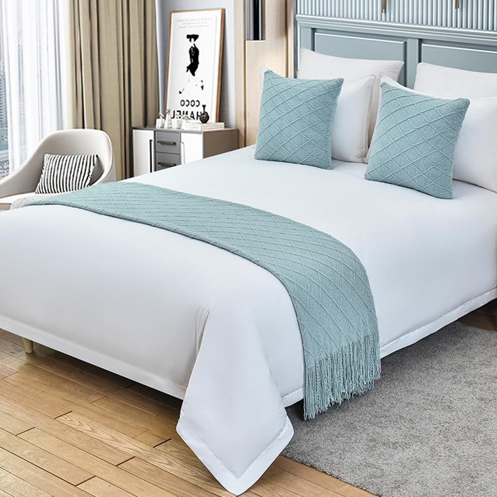 Pie de cama para hotel y hogar en punto suave color azul agua