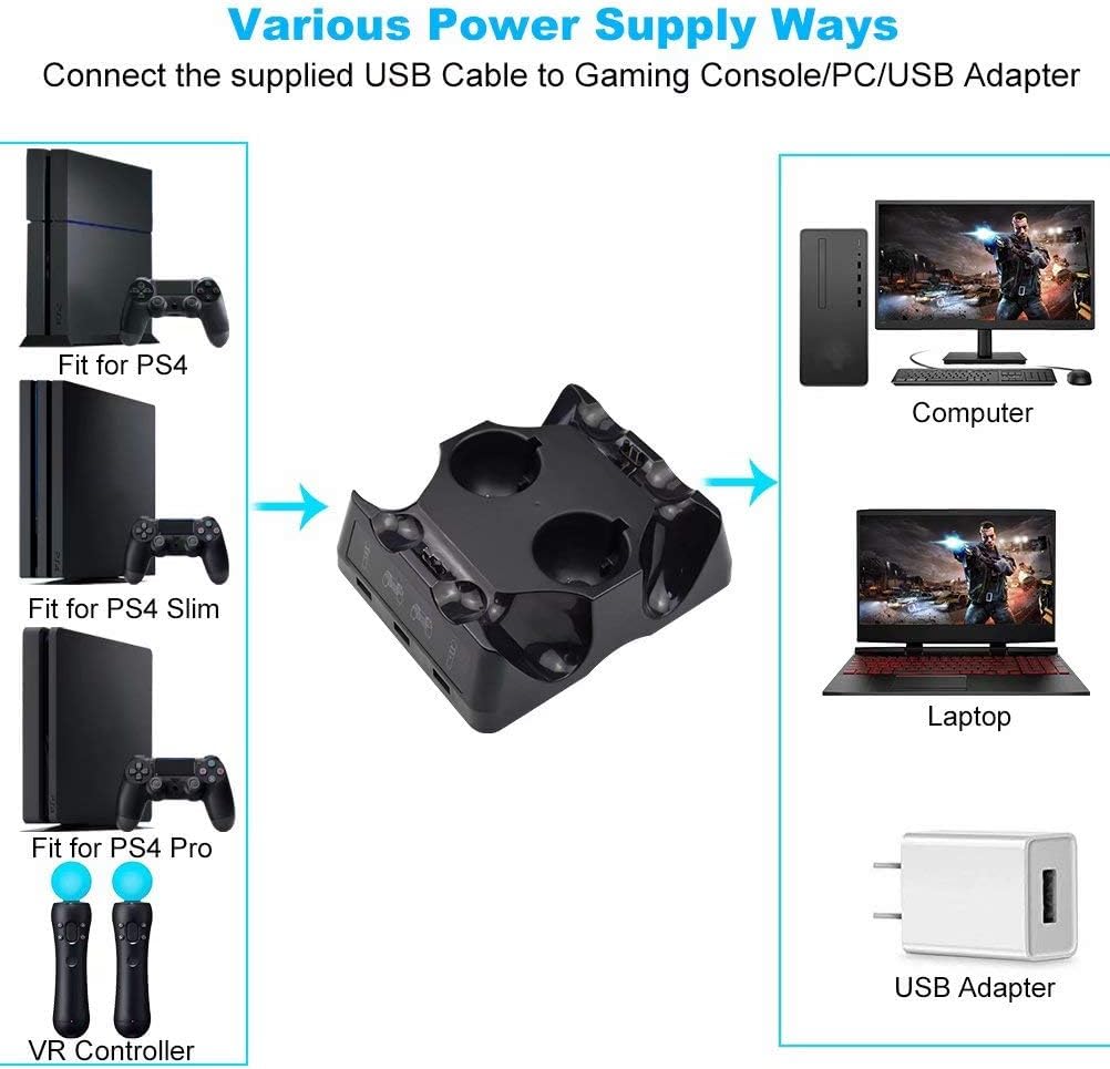 PS4 Cargador Multifuncional, Cargador Cargador de Controlador de Base para Move para Ps4/ps4 Move/VR Controlador Cuatro Base de Carga