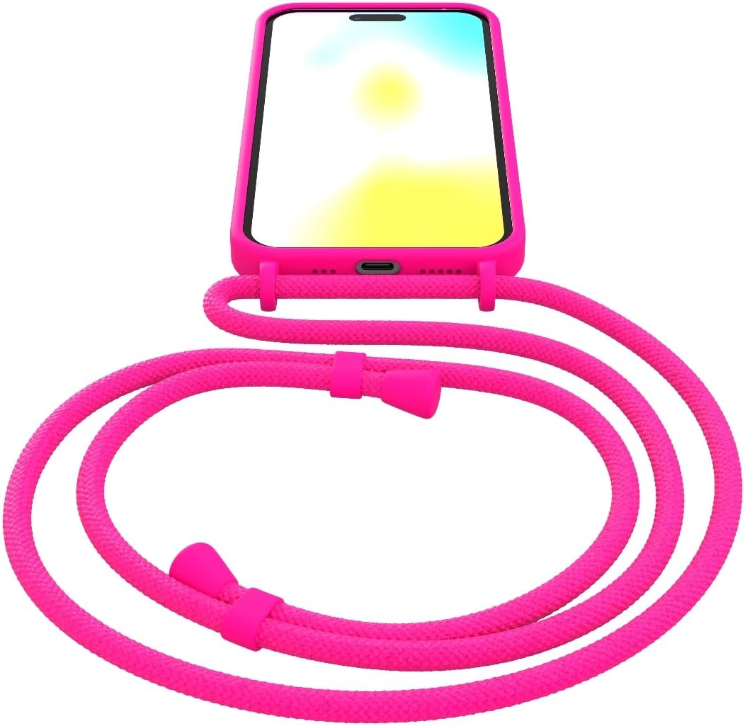 FELONY CASE - iPhone 12 Pro Max Case, Stylish Neon Pink Hands-Free Lanyard iPhone Case with Adjustable Necklace - Protective Silicone Crossbody Case for iPhone 12 Pro Max - Compatible with MagSafe