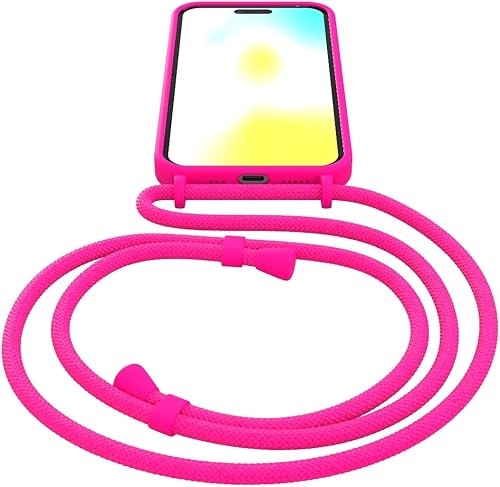 Miniatura 8 de FELONY CASE - Funda para iPhone 12 Pro Max, elegante funda para iPhone con cordón manos libres color rosa neón con collar ajustable - Funda