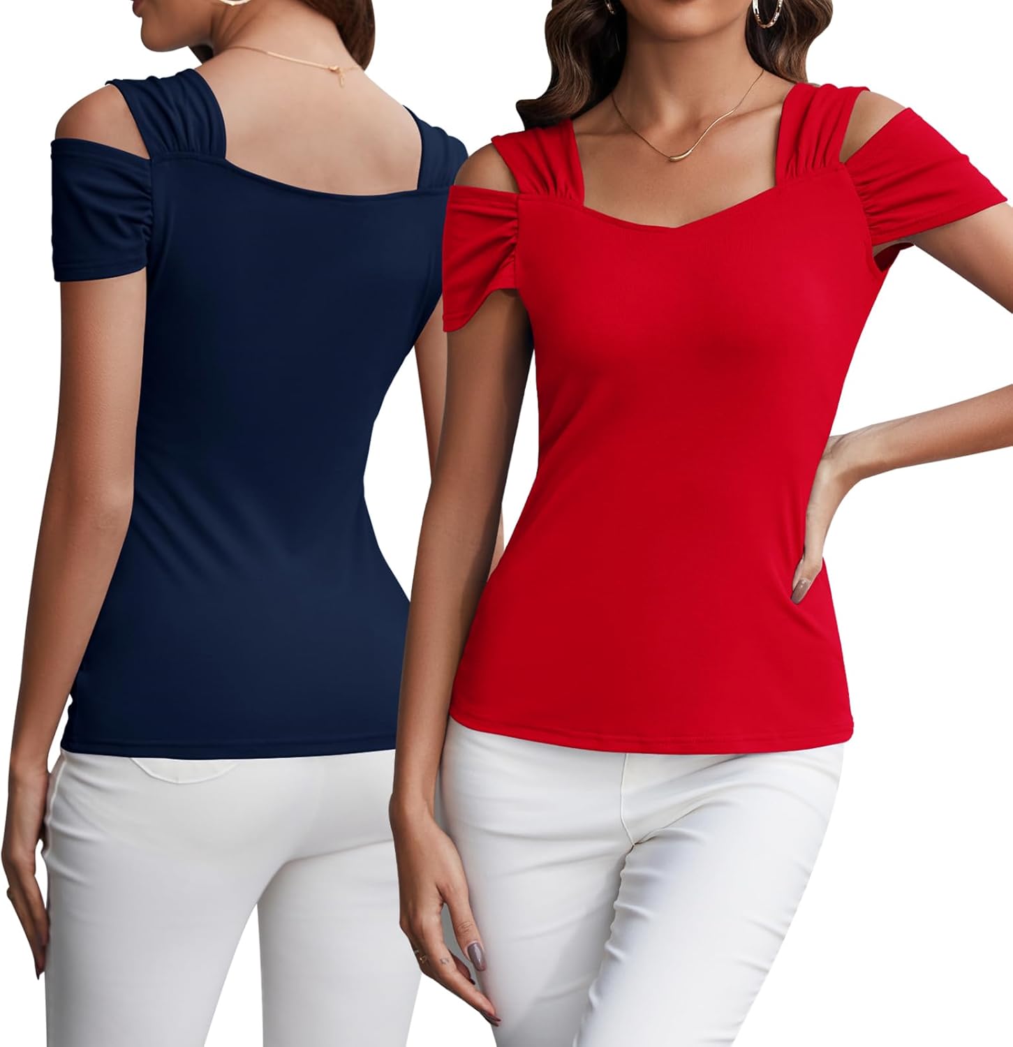 Blingfit Cold Shoulder Tops Summer Tunic Shirts for Women T Shirts V Neck Short Sleeve Casual Tees Blouses 2026 - Image 4