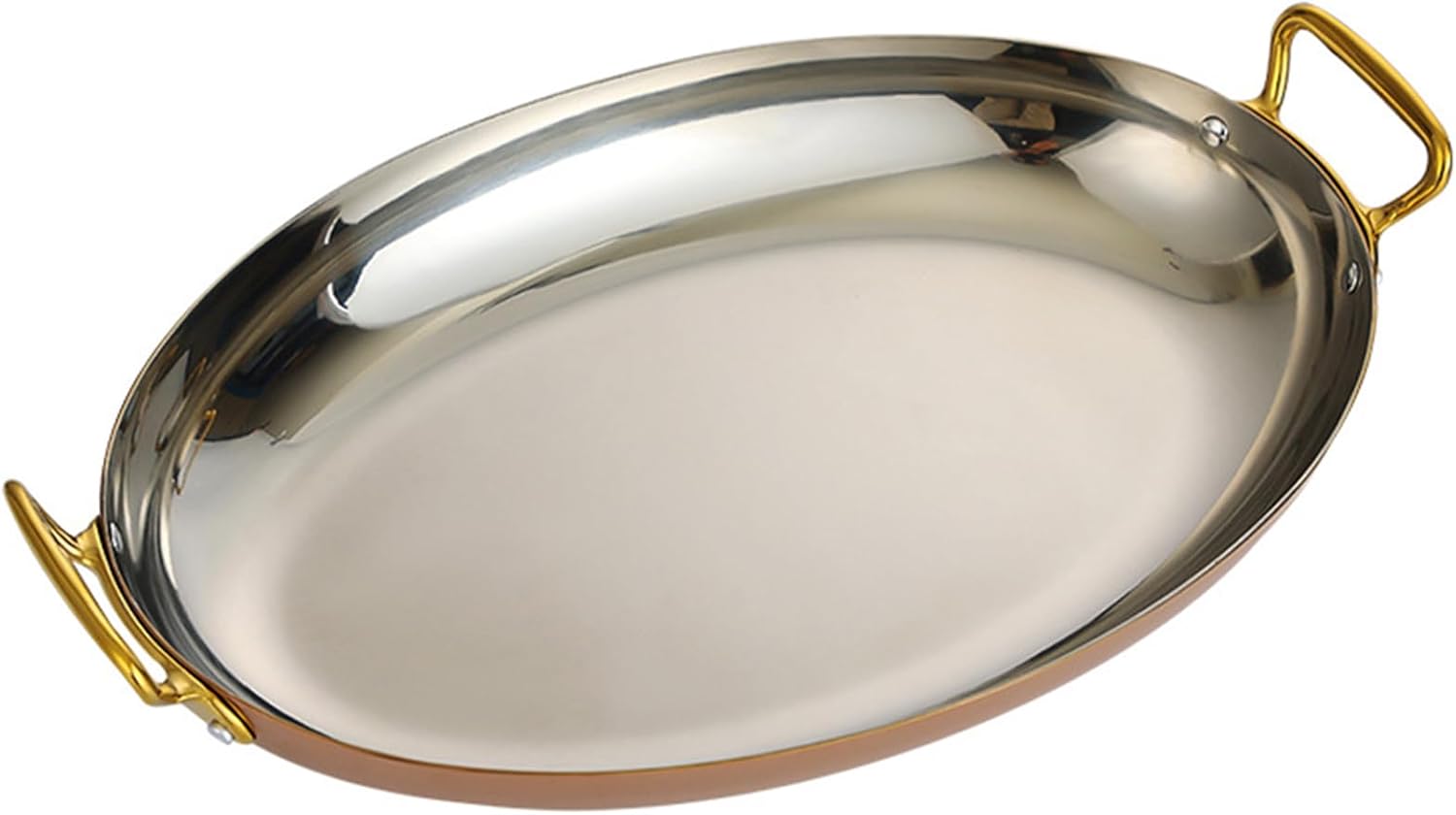 Stainless Steel Spanish Paella Pan with Dual Rivet Handles, Nonstick Seapot Paella Cookware, Skillet for Homes or Restaurants/Gold/30Cm