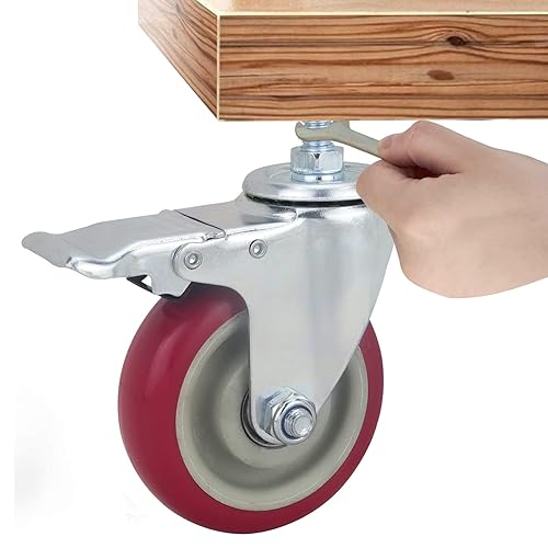 Miniatura 4 de Ruedas giratorias con freno, juego de 4 ruedas de poliuretano resistentes sin ruido, M12x30mm con tuerca + llave (4 pulgadas)