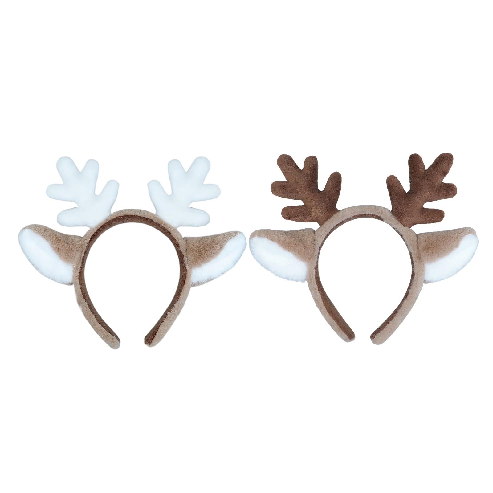2 Pcs Animal Ears Headbands Cute Plush Sheep Deer Horns Hair Hoop Headdress Horse Ears Headpiece Animal Headwear for Women Men Adult Halloween Carnival Cosplay Party Fancy Dress Costume Photo Props