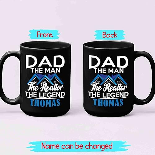 Miniatura 2 de Taza de cerámica negra de 11 onzas y 15 onzas con texto en inglés "Dad The Man The Realtor", regalos personalizados de Muc para cumpleaños o