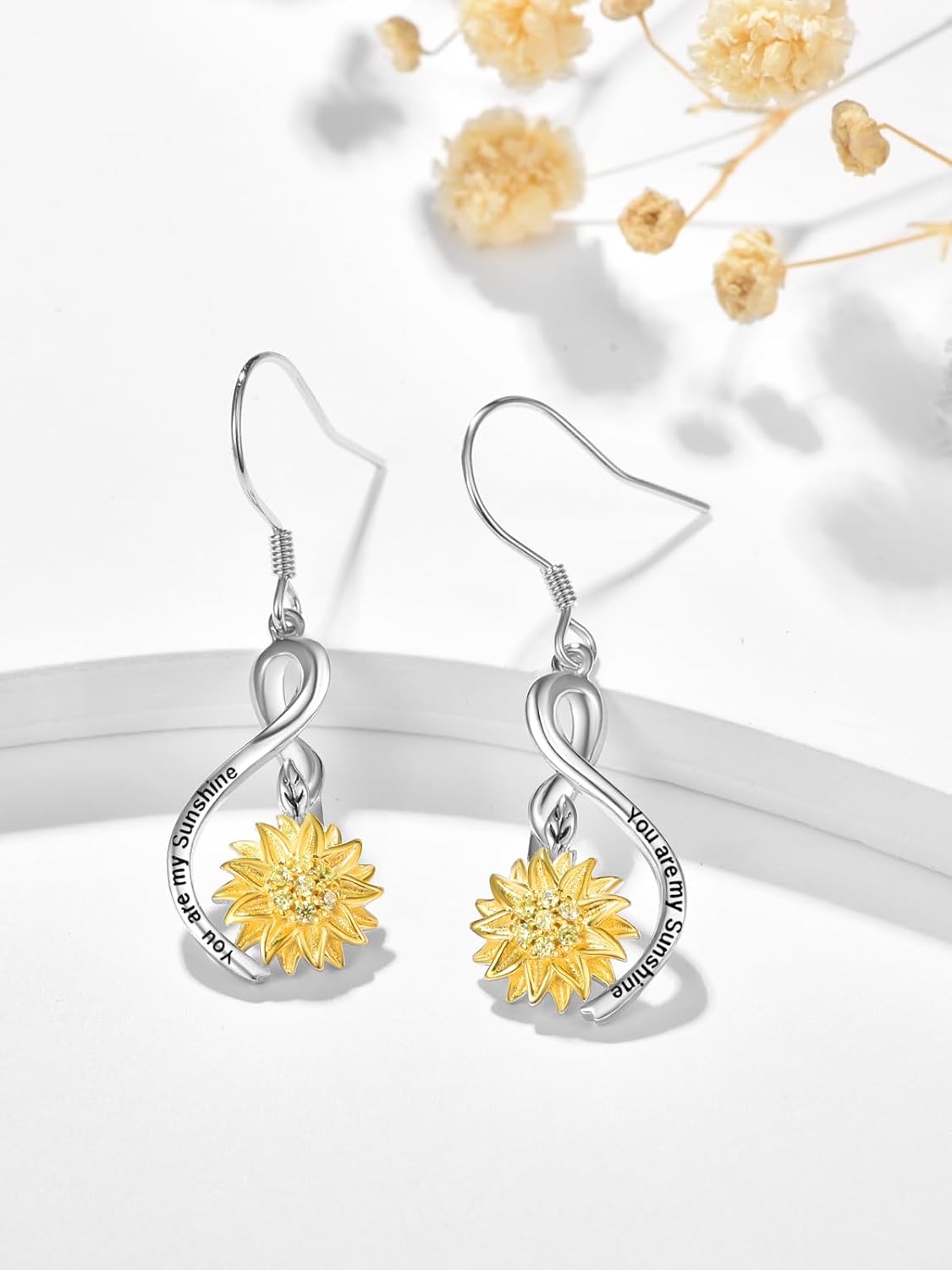 Dreamboat Sunflower Daisy Dangle Drop Earrings for Women 925 Sterling Silver Flower Dangling Hook Earring Christmas Mother's Day Birthday Jewelry Gifts for Wife Daughter - Image 2