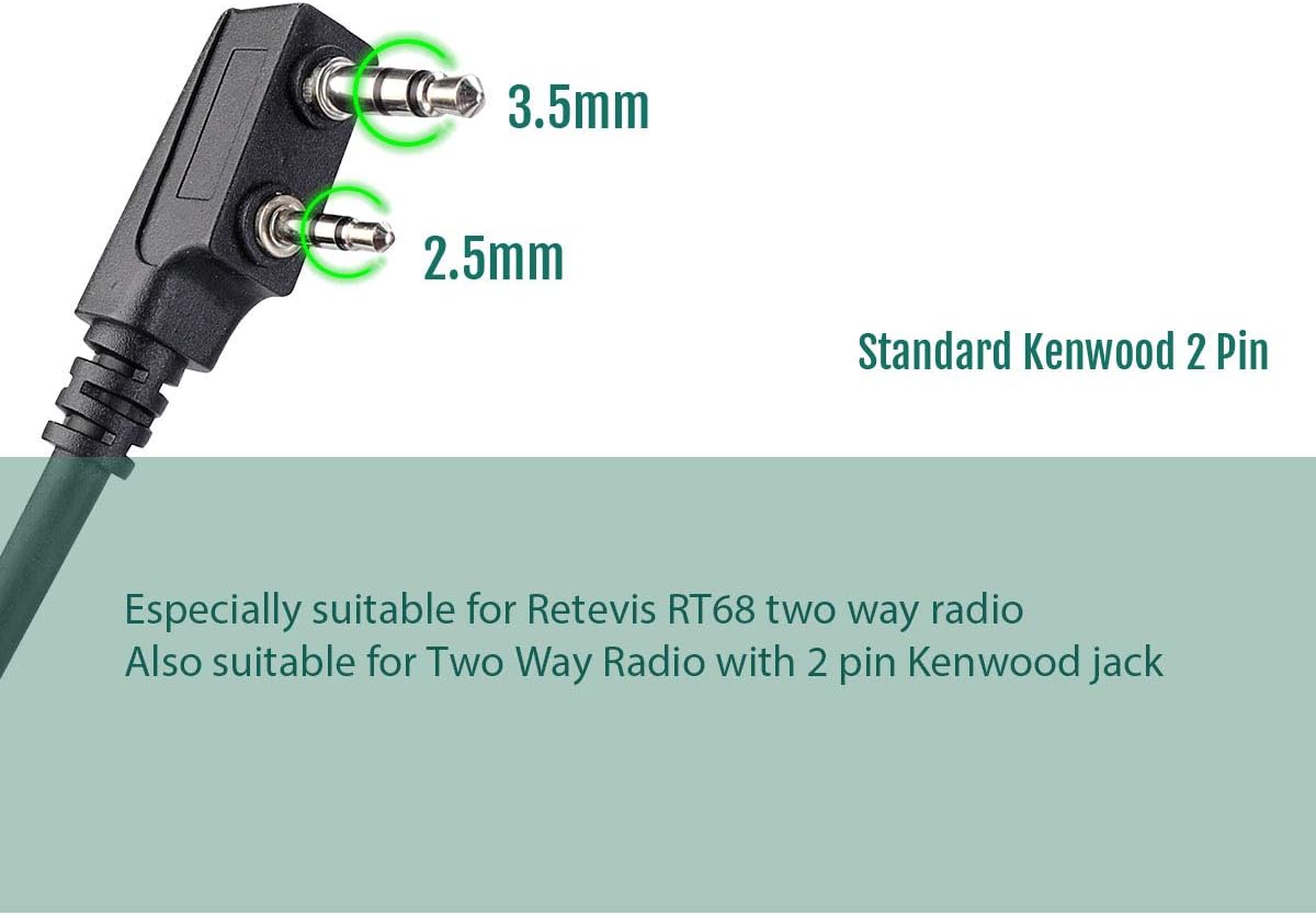Retevis RT68 Walkie Talkies Earpiece with Mic, Soft Earhook, 2 Pin, for RT22 RT68 RT21 H-777 RT27 RT68H, Compatible with Kenwood pxton Baofeng BF-888S 2 Way Radio, Two Way Radio Headset(10 Pack)