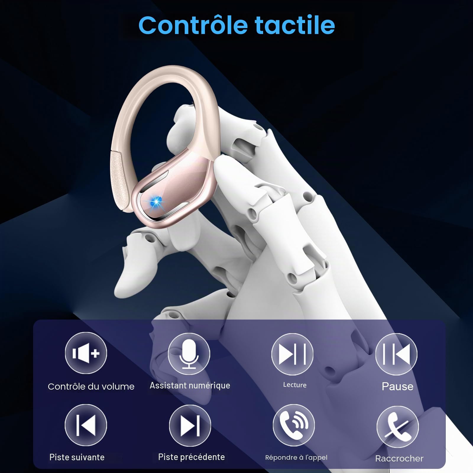 Ecouteurs Bluetooth Sans Fil Sport, 75Hrs Écouteurs Bluetooth 5.4 avec Stéréo HiFi 3D, 4 ENC Réduction de Bruit Mic Oreillette sans Fil USB-C Charge, Étanches IP7 Casque Running LED pour Android/iOS