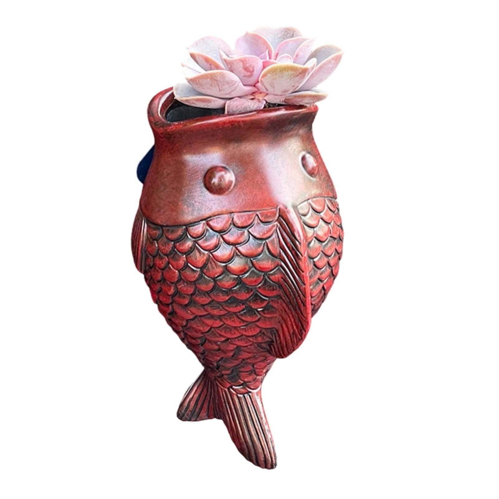 Piceioep Creative Fish Flowerpot Green Potted Plant Container Home Courtyard Garden Decoration Resin Handicraft Ornament Gift Indoor Outdoor Wall Planter