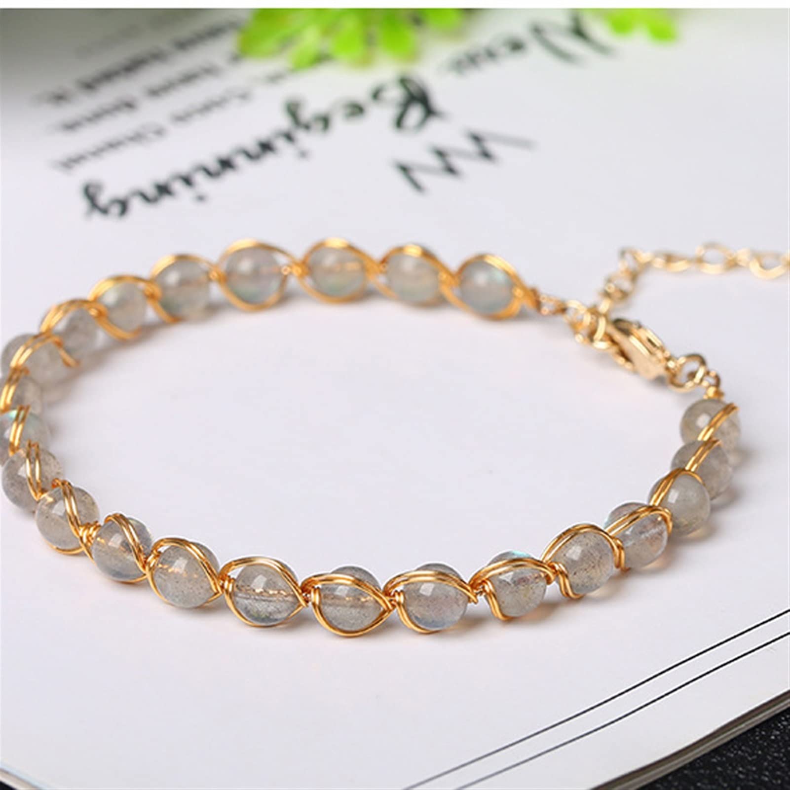 Perlas de Piedra Natural Pulsera Brazalete Mujeres Hecho A Mano A Hecho A Mano Lucky Amistad Pareja Joyería (Gem Color : Gray)
