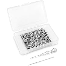 ZUFECY 100 Pack Stainless Steel Head Pins, 40mm Flat Head Pins for Beading, DIY Earring and Necklace Making, Silver