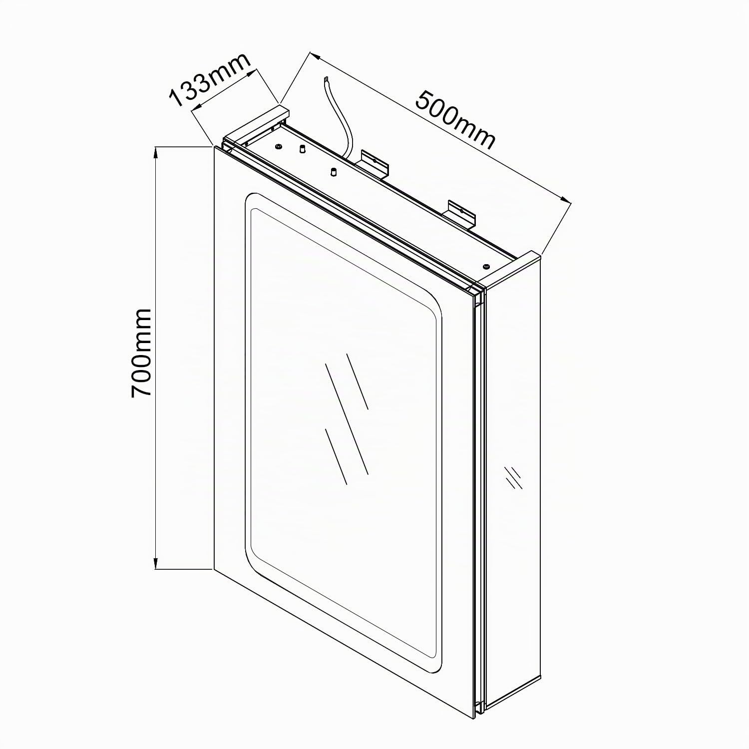 SONNI Armadio a LED con Specchio Illuminato 50 x 70 cm in Alluminio Antiappannamento Design Cerniera Wireless, Mobiletto Bagno Sospeso con Specchio e Presa Impermeabile per Bagno