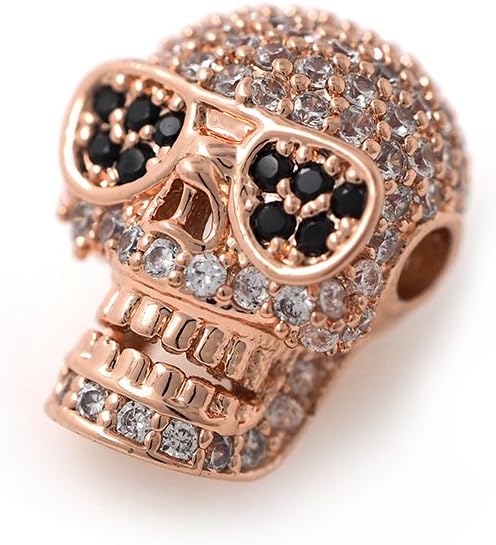 Skull Bead Charm Micro Pave CZ for DIY Gemstone Bracelet Spacer Beads Jewelry Findings 9x13mm 10Pcs