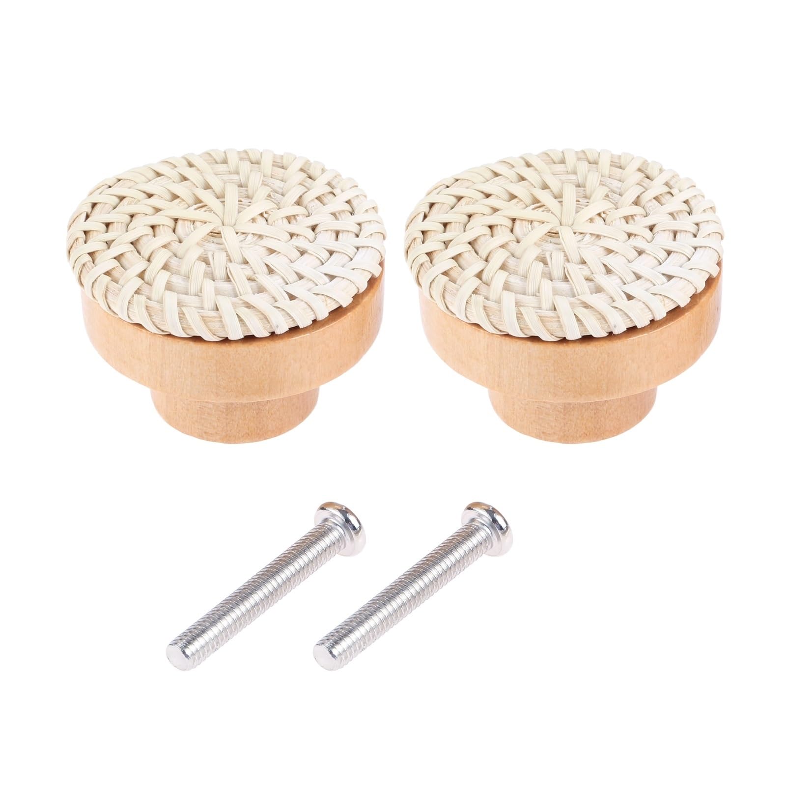 NHralpajj Wood Rattan Woven Vanity Drawer Pull