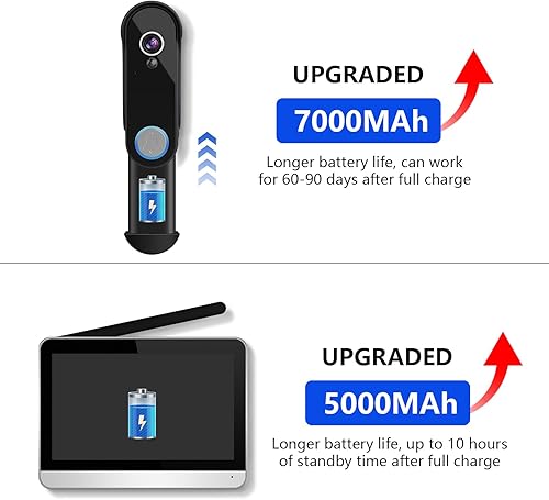 Miniatura 9 de Timbre inalámbrico con monitor video, sistema de intercomunicación de teléfono 1080P 7 pulgadas, pantalla táctil, audio bidireccional, timbre de